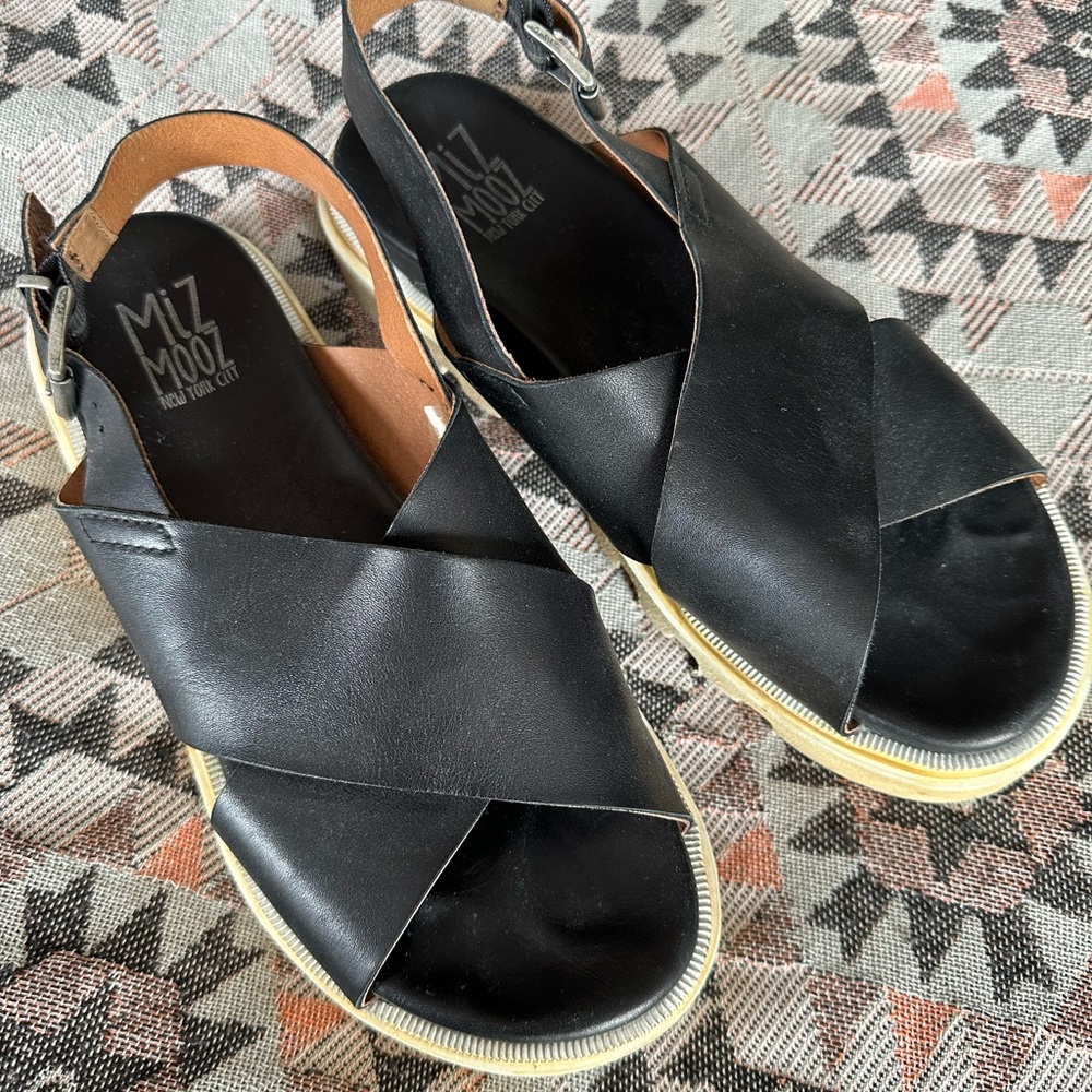 Miz Mooz black leather cross front sandals size 38